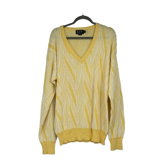 *Vintage Men’s LeRoy 1X Big Yellow/White Cotton V-Neck Sweater - Picture 1 of 10